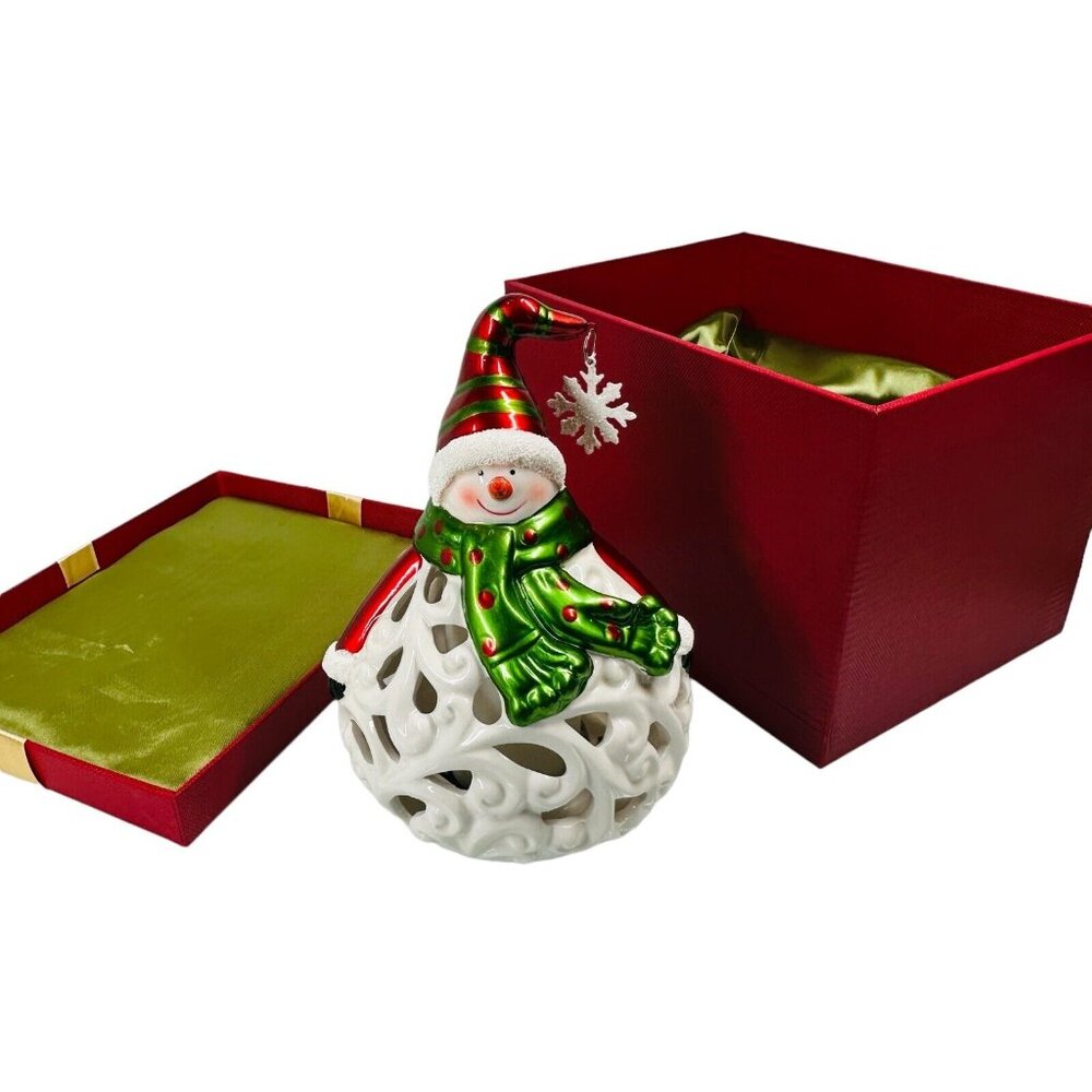 QVC Home Reflections Christmas Snowman Luminary Frameless Candle W/Box
